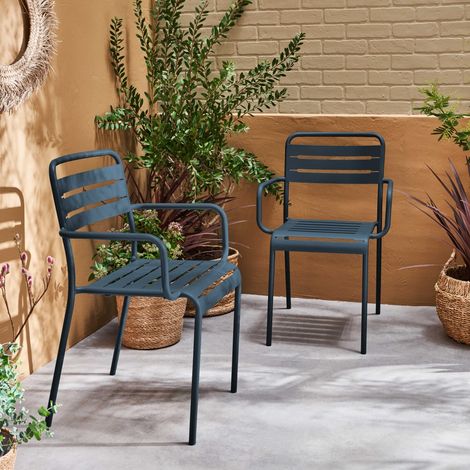 Lot de 2 fauteuils de jardin acier. 2 places. marine. Amelia. L50.4 X P53 X H79.5cm