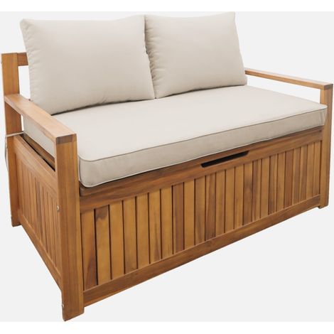 Banco baúl de jardín de madera de acacia con cojín 110L (1/5)