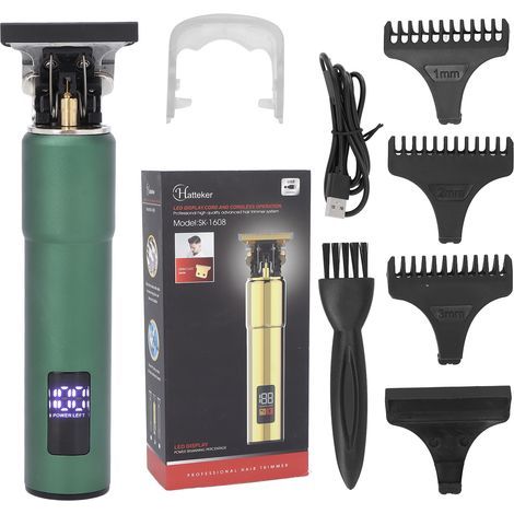 Tondeuse Électrique Professionnelle Sans Fil Rechargeable avec Affichage LCD pour Hommes - Kit de Coupe Vert Noir (1/5)