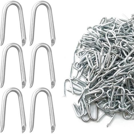 Clous en U pour clôture 500 g (environ 350 pièces), agrafes de clôture galvanisées de 25 mm, agrafes pour clôture, clôture à moutons, poteau de clôture, clôture (1/5)