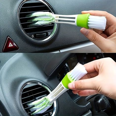 Brosse de nettoyage multifonction 2-en-1 pour aérateurs de voiture (PE) — Détachable, lavable, en plastique durable