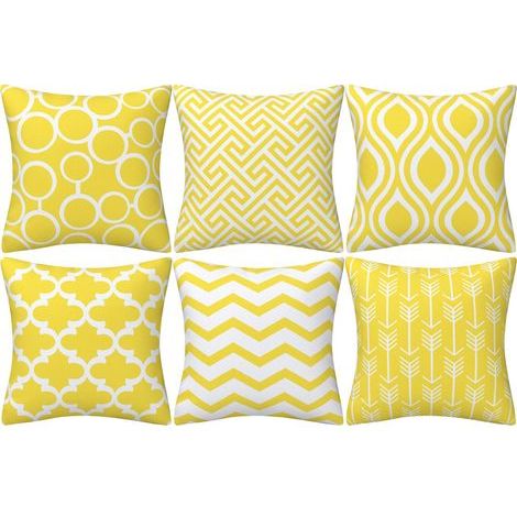 Set di 6 federe quadrate double-face per cuscini, 45 cm di lunghezza x 45 cm di larghezza, gialle. (1/5)