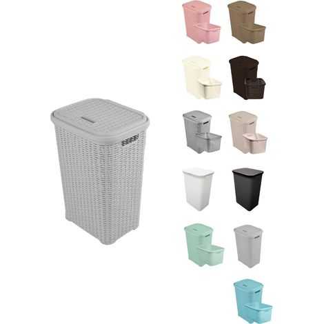 Cesto Ropa Sucia Pongotodo con Tapa y Asas Cesta Colada Plástico Ratán Cubo Ropa Sucia Ventilado Baño Dormitorio 38L/60L