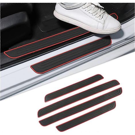 4-teiliger Einstiegsleistenschutz, universeller Einstiegsleistenschutz für Autos, Türschwellenaufkleber, Schmutzabweisende Türleisten aus weichem Gummi (PVC, rot) (1/4)