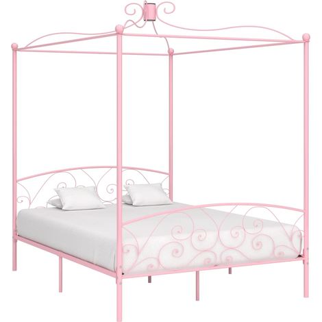 Lit double pour adulte à baldaquin - Cadre de lit Rose Métal 160 x 200 cm BV618520 - BonneVie (1/5)