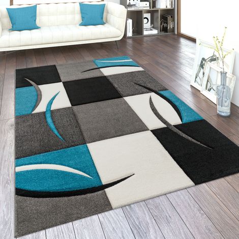 Paco Home Wohnzimmer Teppich In Versch. Farben und Größen Karo Muster Streifen 3-D Design Kurzflor 120x170 cm, Türkis