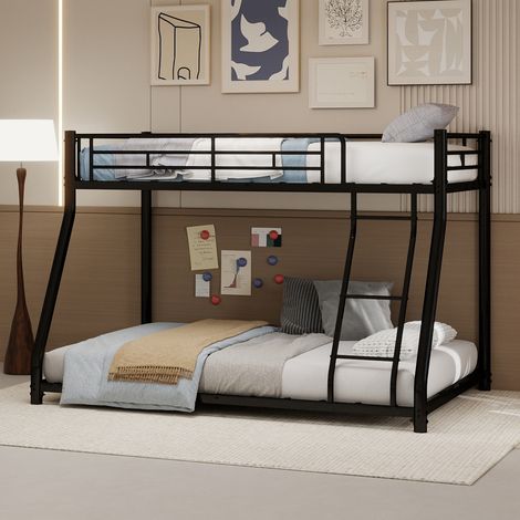 Letto per Bambini 90x200/140x200 cm, Letto a Castello in Metallo con Scale di Sicurezza, silenzioso, nero (Senza Materasso) (1/5)