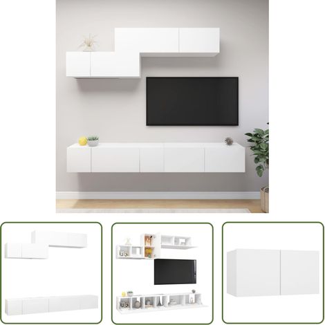 The Living Store Ensemble de meuble TV 6 pcs Blanc Bois d'ingénierie - Meubles Tv - Meuble Tv Suspendu - Ensemble Meuble Tv - Meuble Blanc - Meuble Rangement (1/5)