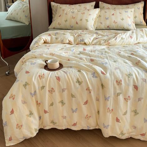 Parure de lit 155x220 cm pour fille Jaune Multicolore Papillon en microfibre, ensemble de literie - Housse de couette avec fermeture éclair et 1 taie d'oreiller 80x80 cm (1/5)