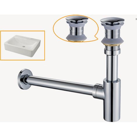 Sifón cilíndrico para lavabo con válvula de desagüe y rebosadero en latón cromado