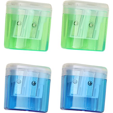 Taille-crayon Double Trou - Pour Crayons Standards et Gros Crayons - Avec Couvercle et Récipient à Chutes - 4 Pièces (1/5)