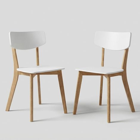 Juego de 2 sillas de madera maciza de roble con asiento MDF blanco mate Tokyo