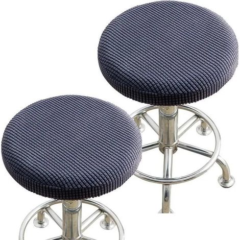 Housse de chaise extensible en tissu gris foncé, housse ronde en 2 pièces, convient aux tabourets de 35 à 42 cm.