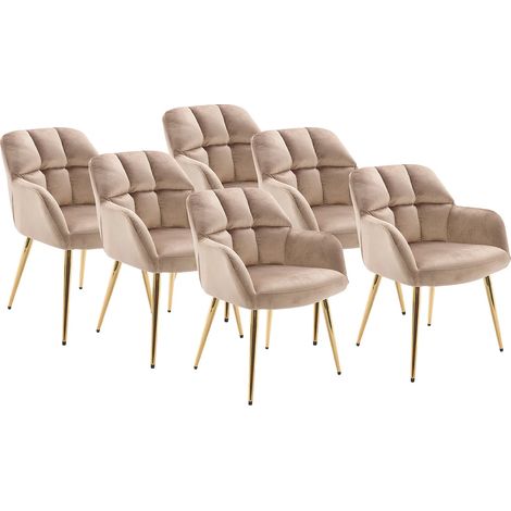 Sedia con braccioli Velluto e Metallo Dorato Beige - Lotto di 6 - PEGA