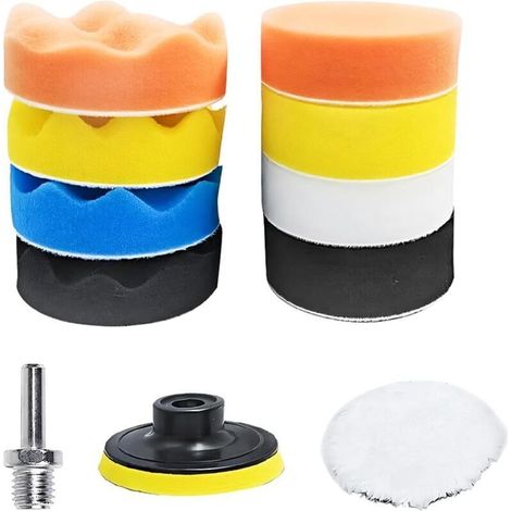 Spugne per lucidatura auto – Kit completo da 11 pezzi con dischi da 80 mm, adattatore per trapano M10 e dischi in lana per cera