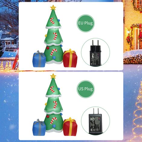 Albero di Natale gonfiabile da 1,80 m con scatole regalo e accessori LED gonfiabili a forma di picchetti fissi per decorazioni di feste all'aperto in giardino e cortile. (1/5)