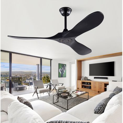Ventilateur de plafond 132 cm, sans lumière, avec télécommande, moteur DC silencieux, 6 vitesses, noir (1/5)