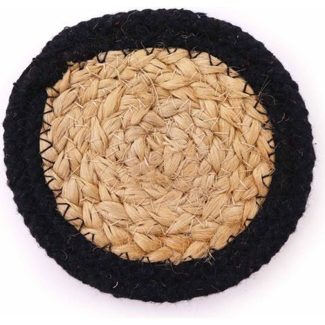 Dessous de Verre Naturel - Jute & Coton 10cm (lot de 4) - Bordure Noire- Vendu par 1 (1/3)