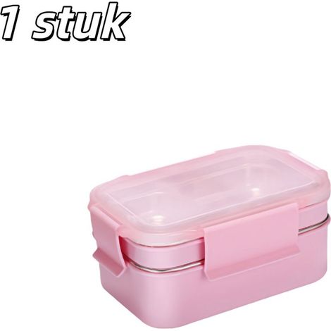 rectangular insulated double-compartment 304 stainless steel bento lunch box for students and employees, pink (1/5)
