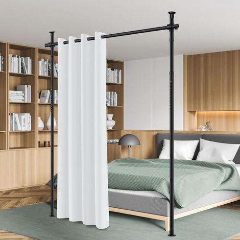 Wolketon Raumteiler Paraventgestell Gardinenstange, 1,22-3,05M Höhenverstellbar Gardinenständer Flexibel Raumtrenner Gestell, Breite 70-177CM Verstellbar 3-Stangen Schwarz