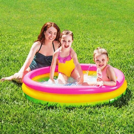 Rundes, aufblasbares PVC-Kinderbecken, 60 cm / 90 cm / 120 cm, 3 Regenbogenfarben. (1/5)