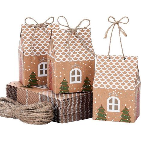 50 coffrets cadeaux de Noël, boîtes à bonbons de Noël en kraft, sacs parfaits pour les fêtes de fin d'année. (1/5)