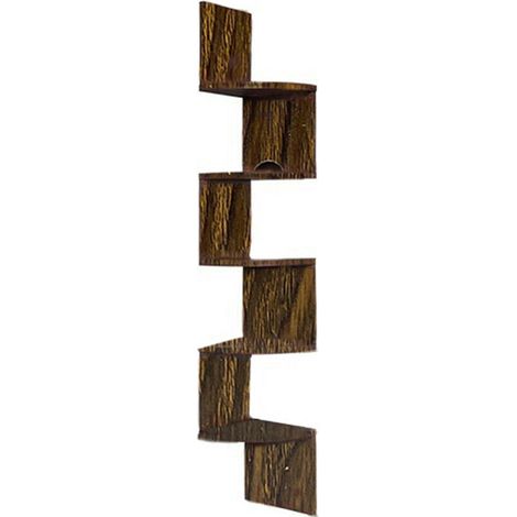 Mensola in Legno MDF angolare scaffale Verticale da Parete 5 Ripiani a Zig Zag per Ufficio Soggiorno Camera da Letto 123x19x19 cm Legno Scuro (1/2)
