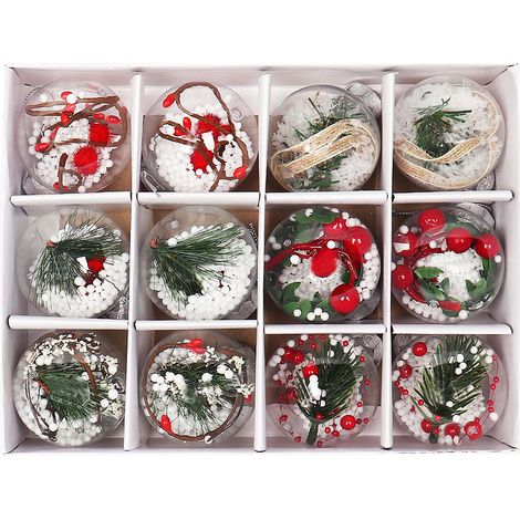12 Boules de Noël transparentes, Plastique PP, Couvercle argenté, Cordons inclus, Décoration sapin et fêtes (1/5)