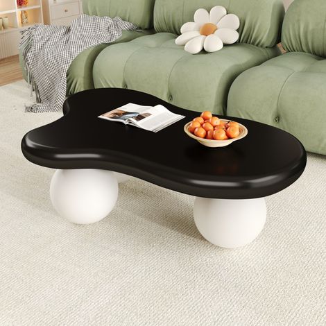 DESMIU Table Basse Nuage LED avec 1 plateau pour Salon et Chambre d'enfant, en MDF, noir et blanc, 95 × 62,5 × 32 cm (1/5)