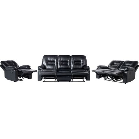Manual Recliner Living Room Set 6 Seater BERGEN Faux Leather Black (1/5)