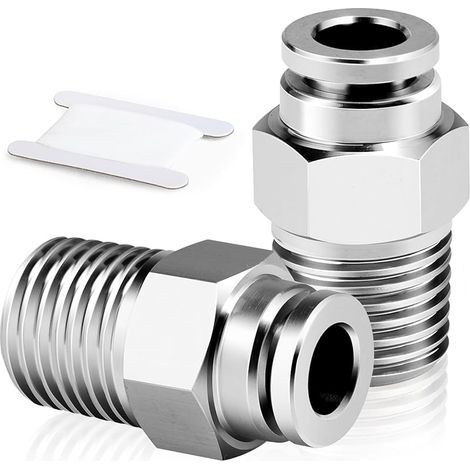 2 pièces acier inoxydable 304 raccords Connecteur pneumatique enfichable, 10 mm de diamètre extérieur du tube x 3/8" filetage BSP mâle (1/5)