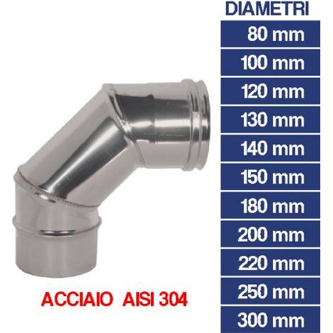 CURVA INOX CHIUSA GOMITO 90° PER CANNA FUMARIA TUBI STUFA PELLET CAMINO (24429V) 80 (24429)