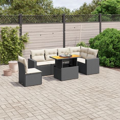 7-tlg. Garten-Sofagarnitur mit Kissen Schwarz Poly Rattan vidaXL (1/3)