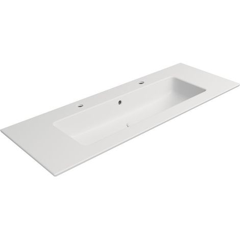 PURA Lavabo double en céramique Slim 122x46cm, blanc mat (1/3)