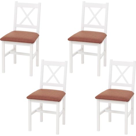 [JAMAIS UTILISÉ] Lot de 4 chaises de salle à manger HHG-613, chaise de cuisine avec dossier, chaise en bois massif, tissu, style cottage, blanc, rembourrage terracotta