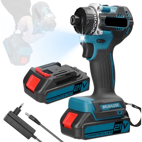Perceuse Sans Fil 21V Brushless Visseuse 2 Vitesses 20 Positions Couple LED Avec Mandrin pour Bois Métal Bricolage (1/5)