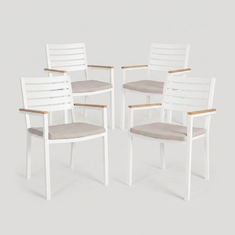 4 sillas de jardín apilables con reposabrazos y cojín Helina YES - Beige (1/5)
