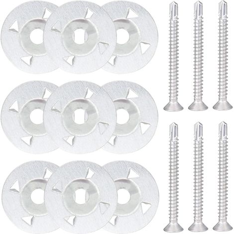 Griffes Rondelle Lot de 200 Rondelles d'Isolation de 28 mm de Diamètre en Fer Galvanisé 100Pcs Rondelles en Acier Galvanisé et 100Pcs Vis pour Isolation Thermique et Plaques de Plâtre
