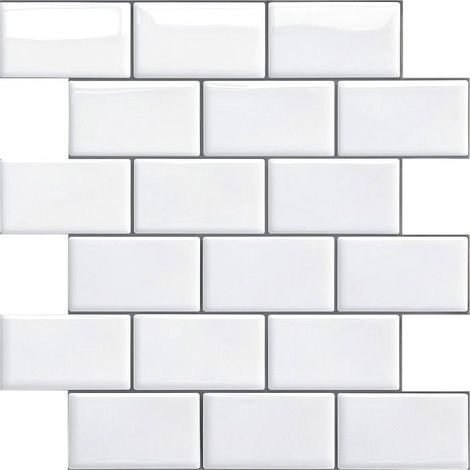 Crédence adhésive vinyle blanc effet carrelage 30,5×30,5 cm – Pack 4 feuilles, auto-adhésive, étanche (cuisine/salle de bain) (1/5)
