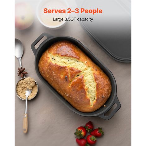 Cocotte en fonte émaillée 3,3 L avec couvercle et poignées, ustensile robuste pour four et induction jusqu'à 260 C, braiser ragouts rôtir pain noir (1/5)