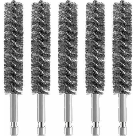 Lot de 5 brosses métalliques pour perceuse – Acier inoxydable – Tige hexagonale – Nettoyage métal et pierre – Applications automobiles et usinage (1/5)