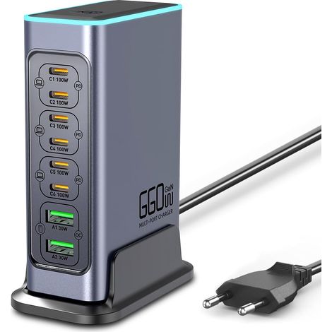 Chargeur USB C 660 W - 8 ports - Technologie GaN - Chargeur rapide PD 100 W - Bloc d'alimentation USB - Compatible avec ordinateur portable, MacBook/iPad/iPhone/Samsung(Noir,EU) (1/5)
