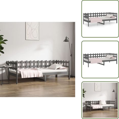 Divano letto multifunzione - vidaXL Dormeuse Grigia 90x200 cm in Legno Massello di Pino - Letto con sponde