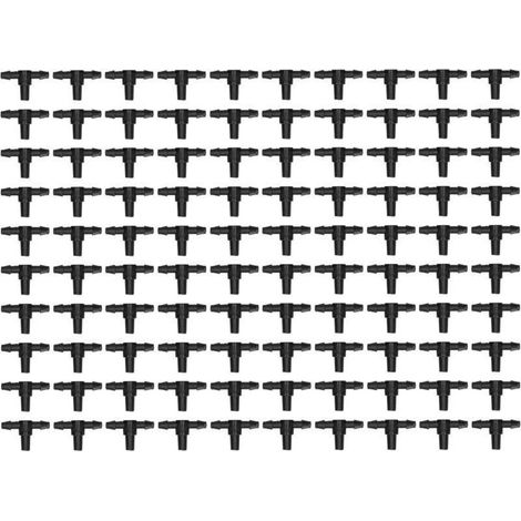 100 raccords de 4/7, raccords en T pour système d'irrigation goutte-à-goutte (1/4)