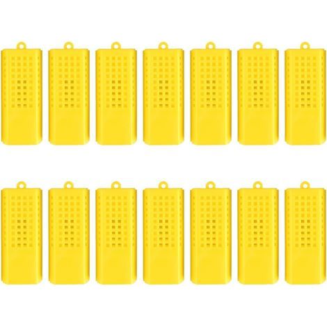 Cage à Reine des Abeilles 14 pièces,Cage à Reine des Abeilles en Plastique,Kit de Cage à Reine des Abeilles Jaunes,Fournitures essentielles pour l'apiculture,pour Les apiculteurs (1/4)