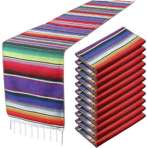 Chemin de table mexicain (lot de 2) 35,5 x 274 cm, idéal pour les fêtes mexicaines, les mariages, les pique-niques et les repas en plein air. (1/5)