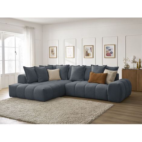 BOBOCHIC - Canapé d'angle L convertible coffre EVEREST tissu texturé Angle gauche  Bleu foncé (1/5)