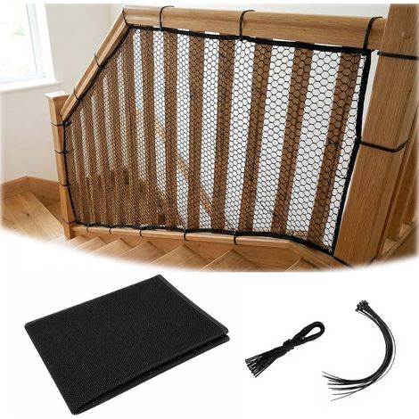 300 78 cm Filet Sécurité Escalier Enfant, Filet Protection Balcon Sécurité Garde Corps avec 15 Sangles 25 Cordes Nylon, Découpable pour Escalier Fenêtre Animaux Noir (1/5)