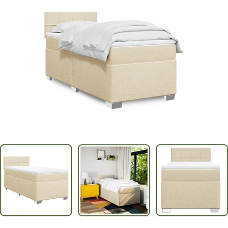vidaXL Surmatelas -  Sommier à lattes de lit avec matelas Crème 90x200 cm Tissu (1/5)