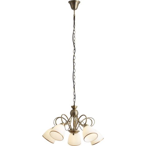 QAZQA Klassische Pendelleuchte Bronze mit Opalglas 5-flammig -